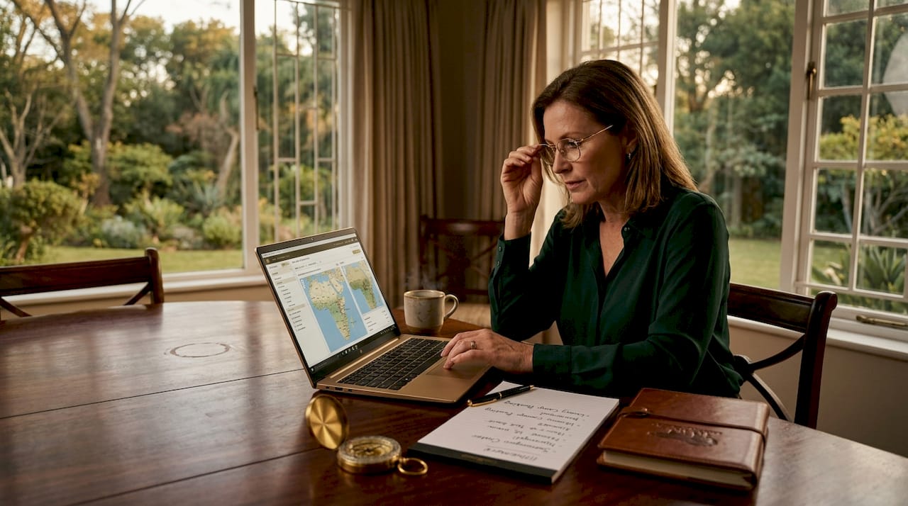 Luxury travel planner at home working on safari trip