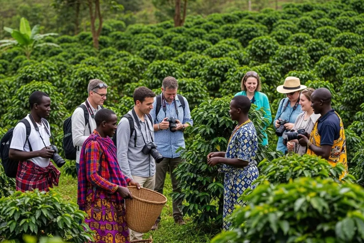 Coffee cherries being sorted by hand at a growing cooperative